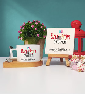 Özel Eğitim Öğretmeni Ahşap Altlıklı Fincan ve Dekoratif Taş Baskı Seti