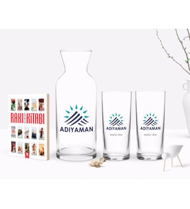 BK Gift Kişiye Özel Renkli Baskılı Adıyaman Tasarımlı Turistik İkili Rakı Bardağı Karaf ve Cep Kitabı Hediye Seti-2 (Model 1)