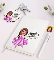 BK Gift Kişiye Özel Kız Çocuk Kolay Yetişmiyor Karikatürlü Beyaz Defter Kalem ve Anahtarlık Hediye Seti-4 (Model 1)