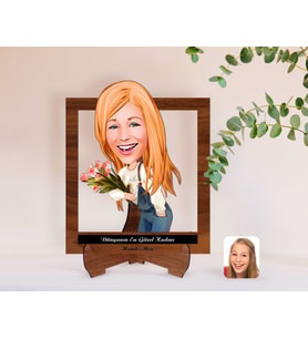 BK Gift Kişiye Özel Kadınlar Günü Dünyanın En Güzel Kadını Karikatürlü Ahşap Standlı 3D Biblo-22 (Beyaz)