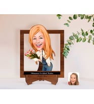 BK Gift Kişiye Özel Kadınlar Günü Dünyanın En Güzel Kadını Karikatürlü Ahşap Standlı 3D Biblo-22 (Beyaz)