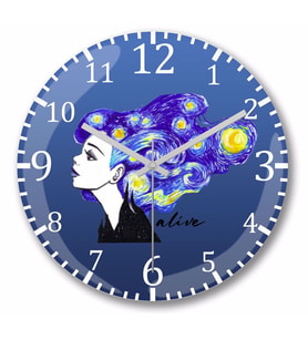 Alive Vincent  Van Gogh Duvar Saati Bombeli Gercek Cam