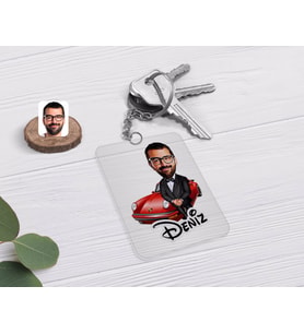 BK Gift Kişiye Özel Erkek Patron Karikatürlü Şeffaf Pleksi Anahtarlık-1 (Beyaz)