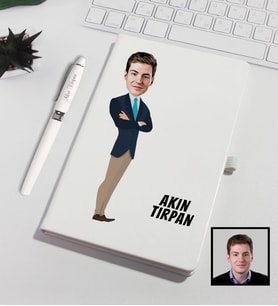 Kişiye Özel Müdürüm Karikatürize Defter Kalem Seti Beyaz 91318