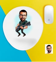 BK Gift Kişiye Özel Bay Gitarist Karikatürlü Bilek Destekli Mouse Pad (Beyaz)