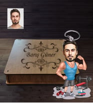 Kişiye Özel Sporcu Karikatürlü  Ahşap Anahtarlık Kutulu Bay-8