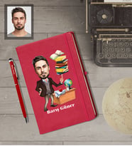 Kişiye Özel Öğretmen Karikatürlü  Kırmızı Defter Kalem Hediye Seti Bay-2