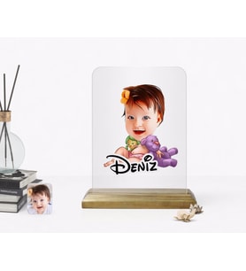 BK Gift Kişiye Özel Bebek Karikatürlü Ahşap Standlı Çerçeve-2 (Beyaz)