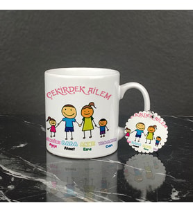 Çekirdek Aile Kupa Bardak ve Anahtarlık Set
