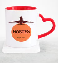 BK Gift Kişiye Özel Mesleki Hostes Kırmızı Kalpli Kupa Bardak  2