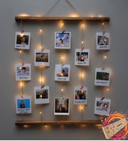 Kendin Tasarla Kişiye Özel 12 Fotoğraflı Mandallı 3 Mt Led Işıklı Masif Ahşap Fotoğraf Çerçeve Askısı