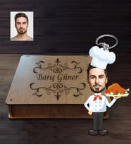 Kişiye Özel Aşçı Karikatürlü Ahşap Anahtarlık Kutulu Bay-2