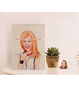 BK Gift Kişiye Özel Kadın Karikatürlü Otantik Masaüstü Ahşap Palet Çerçeve-35 (Beyaz)