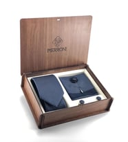 PİERRONİ Lacivert Kravat 4'Lü Özel Ahşap Kutulu Set 