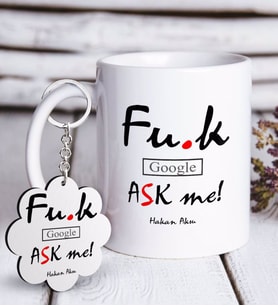 BK Gift Kişiye Özel Google Ask Me Beyaz Kupa ve Anahtarlık Hediye Seti (Model 1)