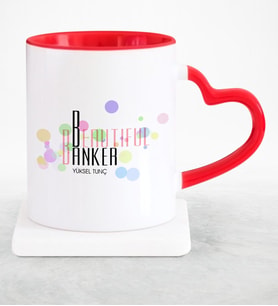 BK Gift Kişiye Özel Mesleki Güzel Bankacı Kırmızı Kalpli Kupa Bardak  13