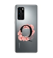 Pembe Çiçekli Harf Tasarım Süper Şeffaf Silikon Telefon Kılıfı Huawei P40 Q-Harf