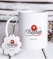 BK Gift Kişiye Özel Mesleki Başkan Beyaz Kupa ve Anahtarlık Hediye Seti-2 (Model 1)