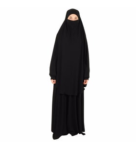 Pelerinli İki Parça Sultanbaş Krep  Çarşaf Modeli (Siyah)
