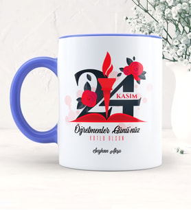 BK Gift Kişiye Özel Öğretmenler Gününüz Kutlu Olsun Mavi Kupa Bardak - 1
