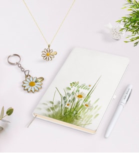 BK Gift Kişiye Özel İsimli Defter Kalem Gold Papatya Kolye ve Anahtarlık Seti-13 (Model 1)