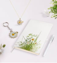 BK Gift Kişiye Özel İsimli Defter Kalem Gold Papatya Kolye ve Anahtarlık Seti-13 (Model 1)