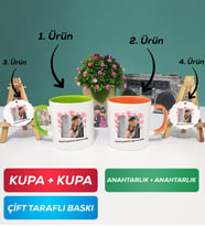 İkili Yeşil Turuncu Sevgiliye Sevgililer Günü Hediyesi 12 Kupa Bardak Anahtarlık