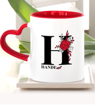 BK Gift Kişiye Özel H Harfi Kırmızı Kalpli Kupa Bardak Model 1