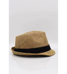 Kadın Hasır Fedora Şapka - Camel
