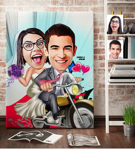 BK Gift Kişiye Özel Gelin Damat Karikatür Kanvas Tablo 70x100cm 8