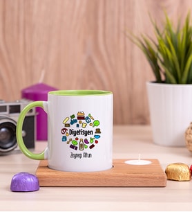 Diyetisyen Ahşap Altlıklı Mumlu Yeşil Kupa Bardak