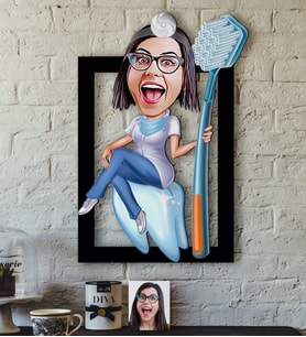 BK Gift Kişiye Özel Bayan Diş Hekimi Karikatürlü 3D Ahşap Tablo-2