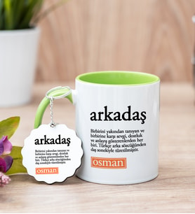 Arkadaş Kelime Anlamı Yeşil Kupa Bardak Ve Anahtarlık Set