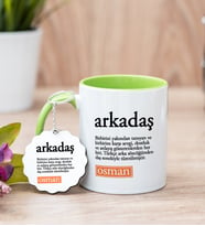 Arkadaş Kelime Anlamı Yeşil Kupa Bardak Ve Anahtarlık Set