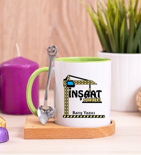 İnşaat Teknikeri Ahşap Altlıklı Yeşil Kupa Bardak