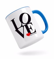 BK Gift Kişiye Özel Love Tasarımlı Mavi Kupa Bardak-1