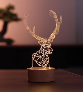 Ala Geyik Led Gece Lambası Ahşap Taban 7 Farklı Işık Renkli