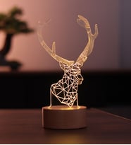 Ala Geyik Led Gece Lambası Ahşap Taban 7 Farklı Işık Renkli