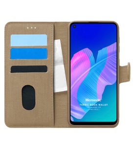 Microsonic Huawei P40 Lite E Kılıf Fabric Book Wallet Gold