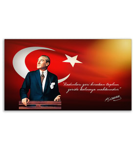 ''Güner Ofis'' Atatürk Tablosu Deri Üzerine Kanvas Tablo 80x130