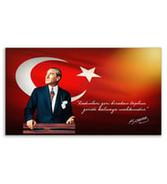 ''Güner Ofis'' Atatürk Tablosu Deri Üzerine Kanvas Tablo 80x130