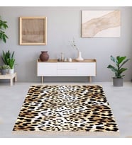 Leopar Desenli Dijital Baskı Yıkanabilir Modern Salon Halı ve Yolluk (Bej)