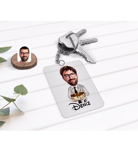 BK Gift Kişiye Özel Erkek Doğum Günü Karikatürlü Şeffaf Pleksi Anahtarlık-4 (Beyaz)