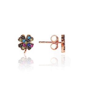 Söğütlü Silver Gümüş rose renkli taşlı mini yonca modeli küpe