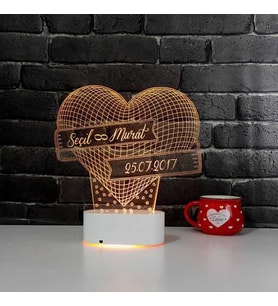 Kişiye Özel 3D Tasarım Kalp Sonsuzluk Led Aydınlatma RGB Led Aydınlatma