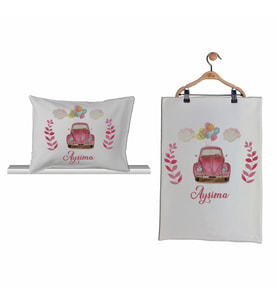 Pia Baby GL 2010 İsme Özel Arabalı Bebek Yastık Battaniye Set