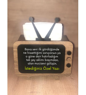 Kişiye Özel Yazılı Ahşap Nostaji TV Peçetelik (Kahverengi Açık)