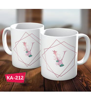 V Harf Pink Rose Baskılı Hediyelik Kahve Kupa Bardak
