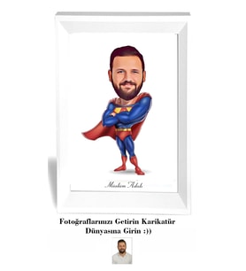 Kişiye Özel İsimli Süpermen Karikatür 20x30 cm Fotoğraf Çerçevesi