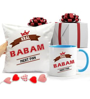 Babaya Hediyelik Mavi Kupa Bardak ve Yastık (Beyaz-Mavi)